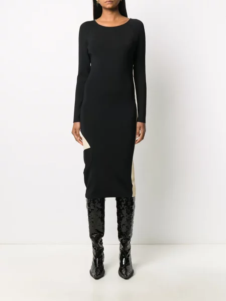 Pletené oblekové žebrované šaty Off-white bílé