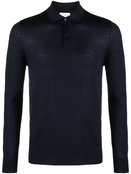 Lung tricou polo Ballantyne de lână albastru