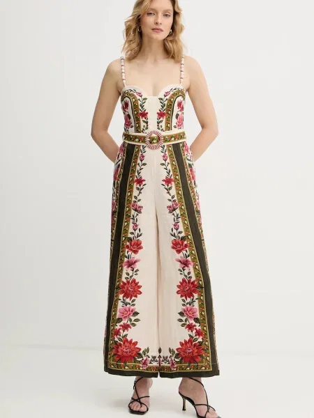 Farm Rio salopetă din in cu decolteu in v bej