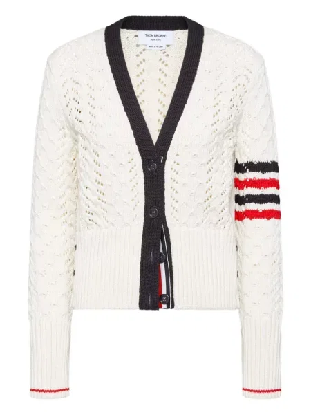Cardigan Thom Browne cu decolteu în V alb