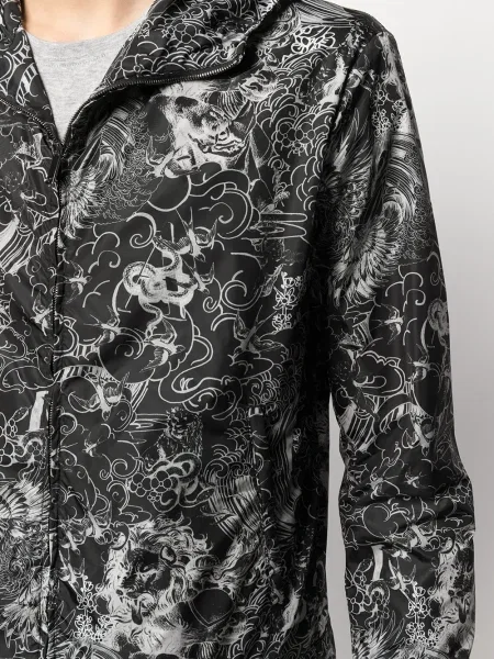 Geacă Emporio Armani cu glugă cu imagine cu imprimeu abstract negru