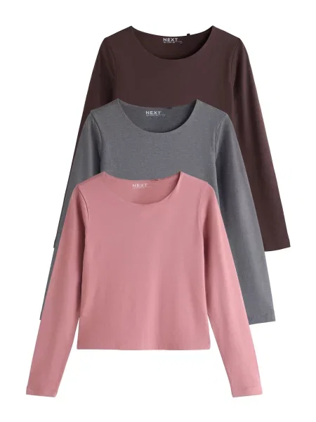 Next Tricou ciocolatiu / bazalt / roz gri