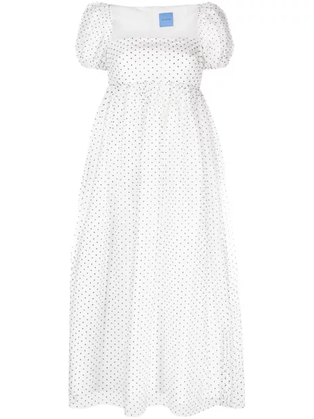Sukienka midi Macgraw w grochy z nadrukiem do kolan biała