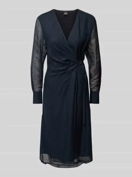 Sukienka midi z dekoltem w serek model ‘Dosala’ Boss granatowa