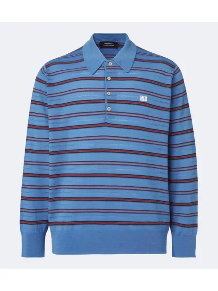 Tricou polo Wales Bonner de lână cu dungi albastru
