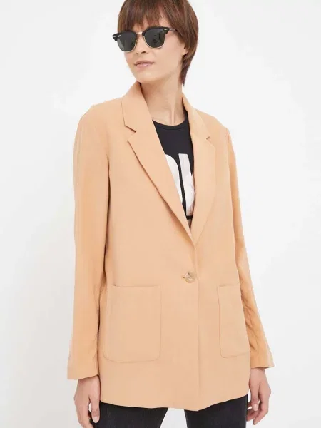 Сако Dkny кафяво с едно копче с изчистен дизайн оранжево