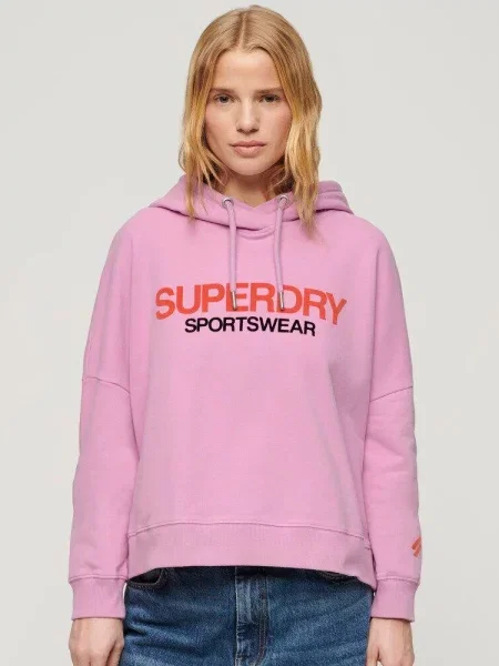 Luźna bluza z kapturem z logo odzieży sportowej. niebieska