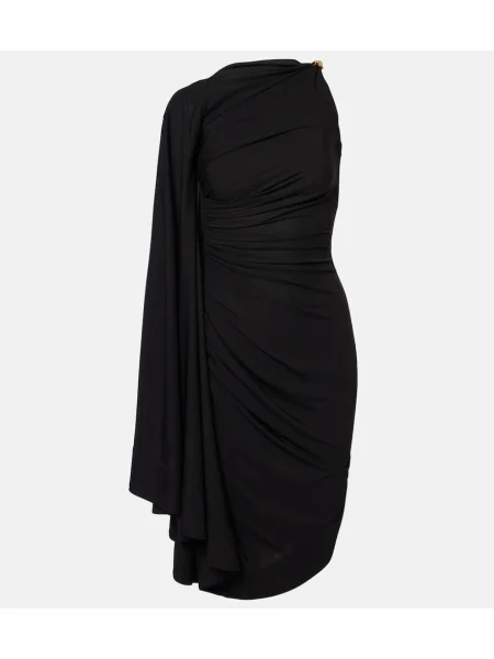Jersey midi obleka Bottega Veneta z draperijo črna