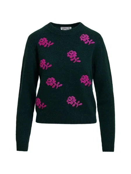 Pulover Essentiel Antwerp cu model floral din jacard roz
