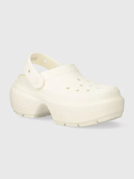 Crocs papuci Stomp Slide femei cu platforma bej