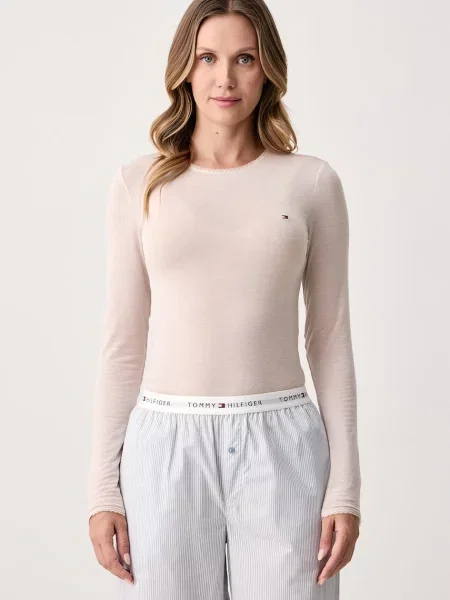 Tricou cu mânecă lungă Tommy Hilfiger bej