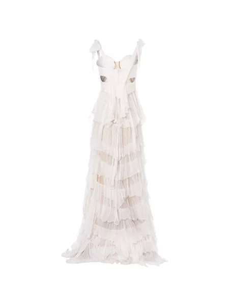 Rochie maxi Norina St cu volane alb