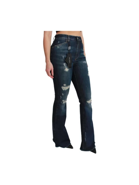 Jeansy dzwony Dolce And Gabbana z przetarciami niebieskie