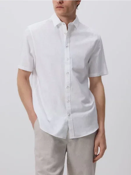 Reserved Cămașă regular cu conținut ridicat de in alb