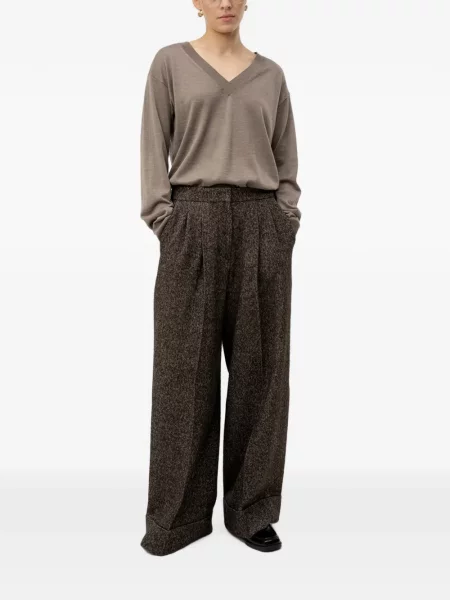 Pantaloni Boss de lână cu model herringbone maro