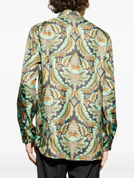 Cămașă Etro de mătase cu imagine cu model paisley verde