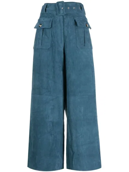 Pantaloni Paula din piele de căprioară albastru