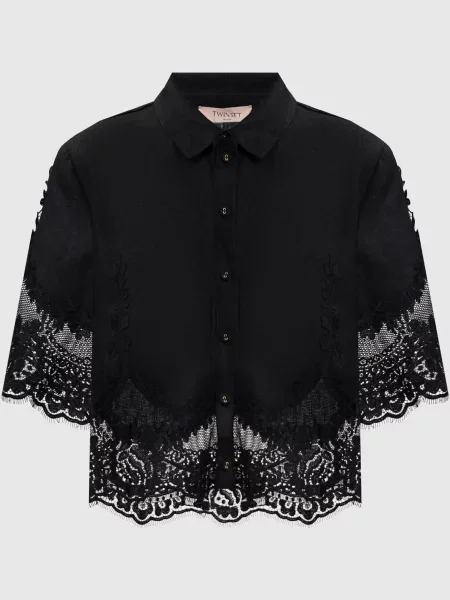 Блуза з льону з мереживом Twinset чорна