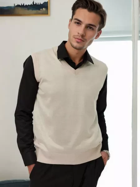 Pulover Dewberry fără mâneci tricotate cu decolteu în V