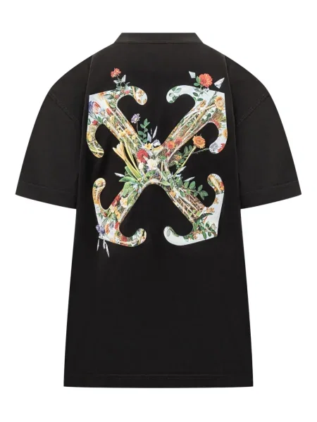 Tricou Off-white cu model floral cu imagine alb