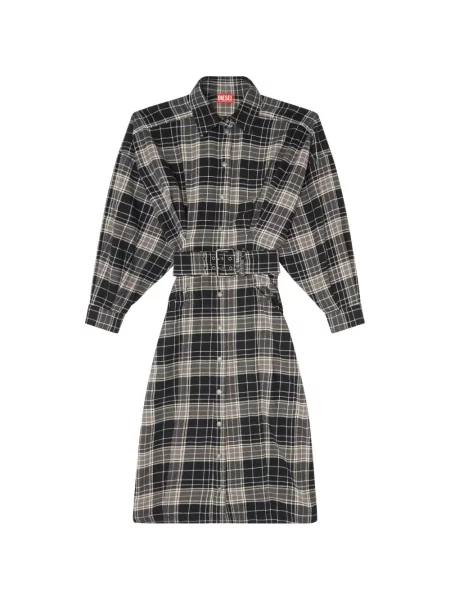 Cu centură rochie midi Diesel de flanelă negru