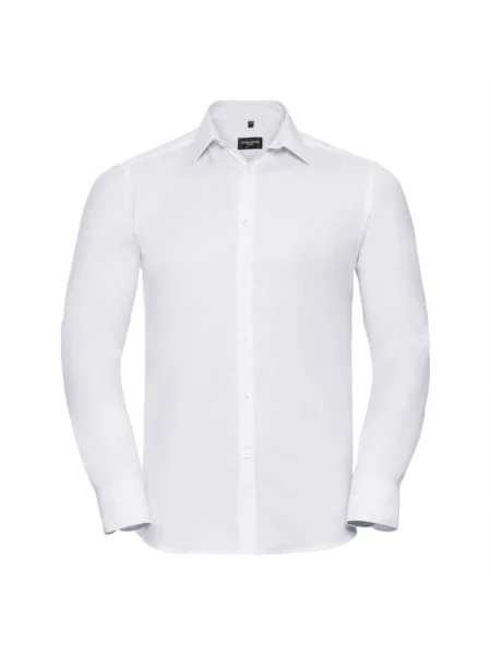 Риза Russell с дълъг ръкав с десен рибена кост бяло