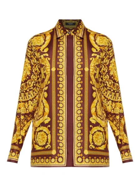 Bluză Versace de mătase cu model floral cu imagine maro