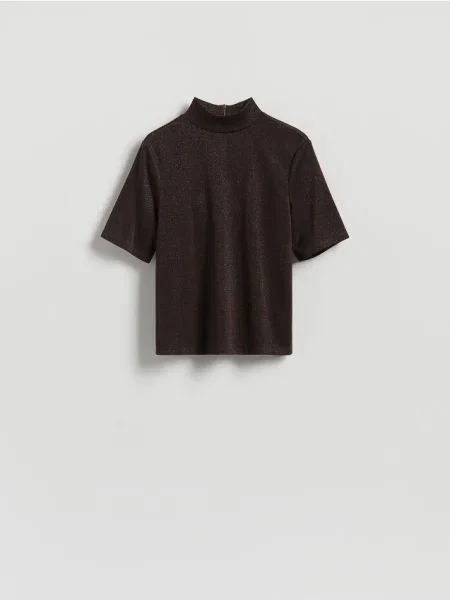 Reserved Bluzka z metalizowaną nitką ciemnobrązowy