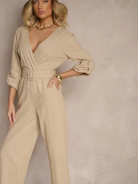 Kopertowy Kombinezon z Bawełny z Dodatkowym i Gumką w Talii Rinnarela beżowy