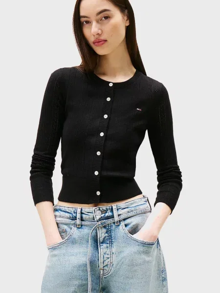 Кардиган Tommy Jeans з круглим вирізом чорний