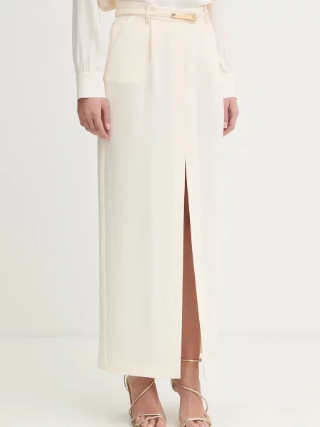 Simona Corsellini fustă cu crăpătură bej