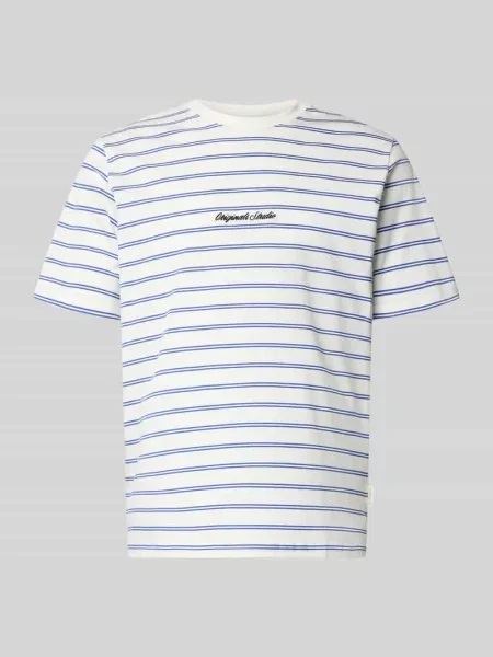 T-shirt w paski z naszywanym logo Jack & Jones biała