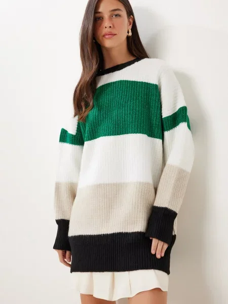 Happiness İstanbul Pulover ecru / verde / negru alb