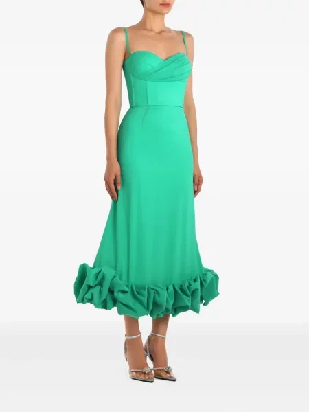 Rochie midi Post Meridiem cu volane drapată până la genunchi verde