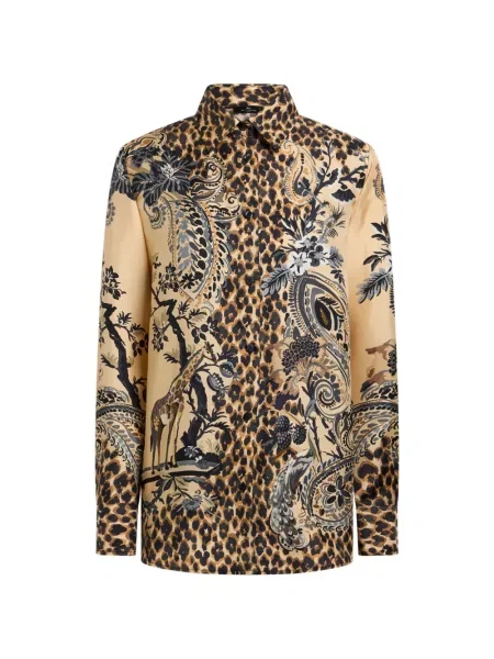 Cămașă Etro de mătase cu imagine cu model leopard