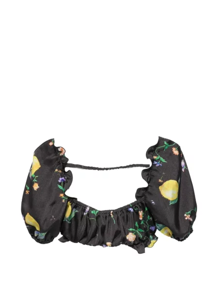 Подрязан топ Moschino Jeans на цветя с принт черно