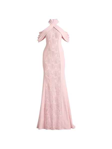 Rochie Tadashi Shoji cu model floral cu gât halter de costum roz