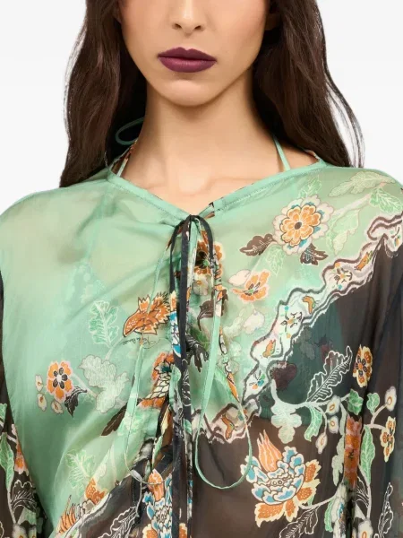 Rochie mini Roberto Cavalli cu model floral cu imagine verde