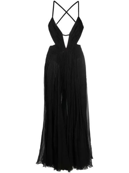 Rochie Roberto Cavalli de mătase drapată cu spatele deschis negru