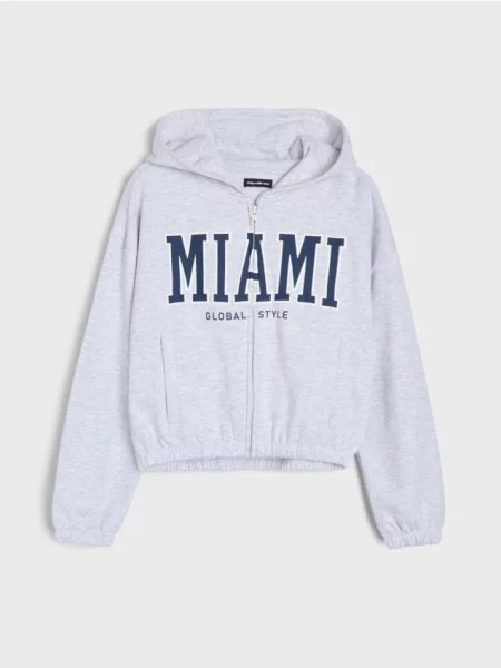 Sinsay Mikina s kapucí na s nápisem MIAMI šedá