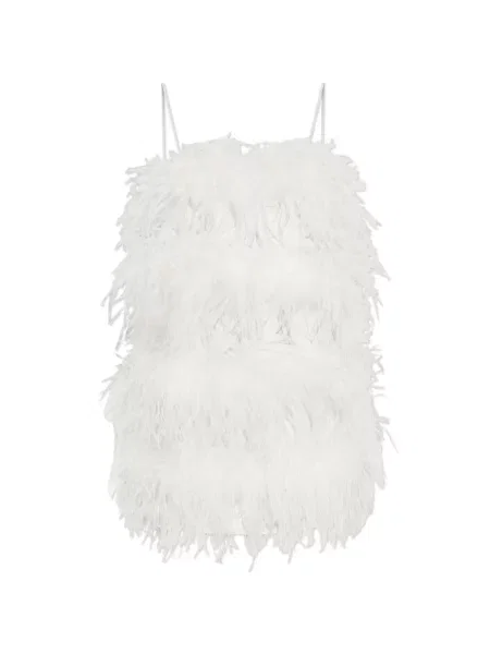 Rochie mini Oseree din satin cu pene alb