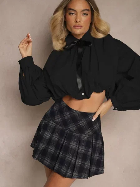 Bufiasta Koszula z Bawełny w Stylu Retro z Ozdobną Kokardą Frulla czarna