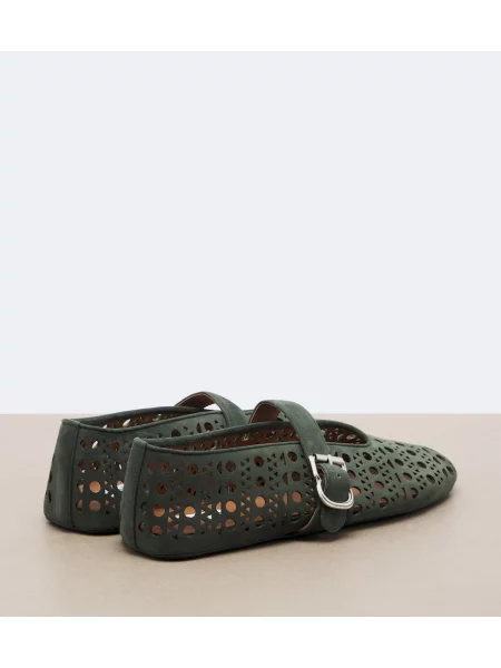 Balerini Alaïa din piele de căprioară verde