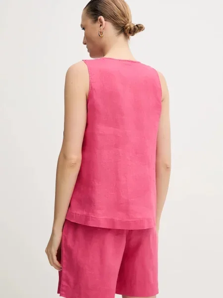 Льняна блузка United Colors of Benetton однотонна рожевий