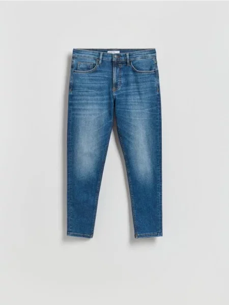 Reserved Blugi skinny cu efect de prespălare albastru