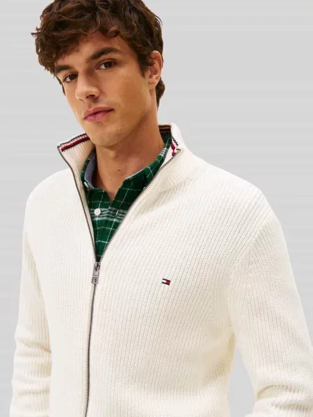 Kurtka z dzianiny o kroju regular fit z czystej bawełny Tommy Hilfiger biała