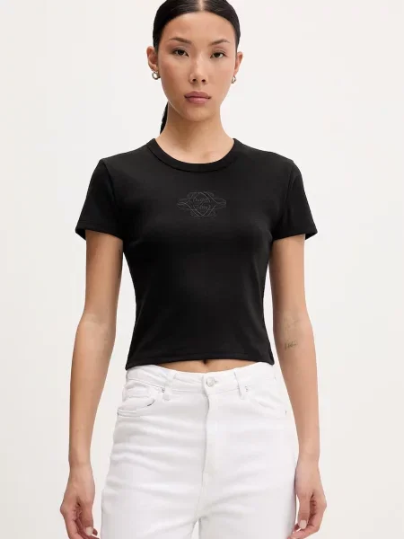 HUGO crop top z bombažem črna