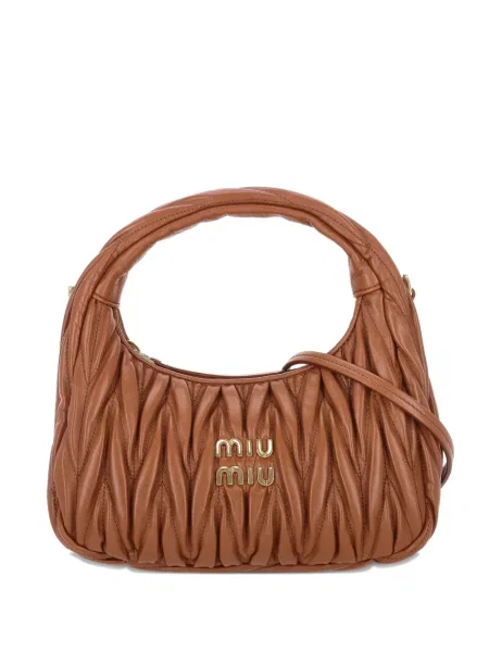Geantă shopper Miu Miu din piele maro