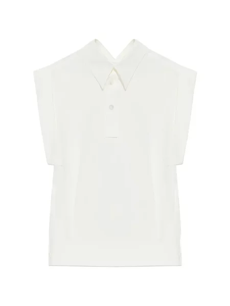 Kołnierzykowy top Issey Miyake bez rękawów biały