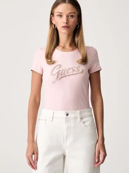 Guess T-shirt z bawełną różowa